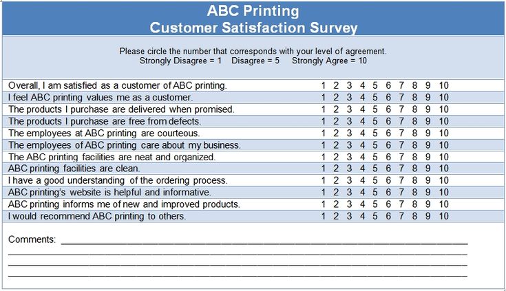 customer service questionnaire example