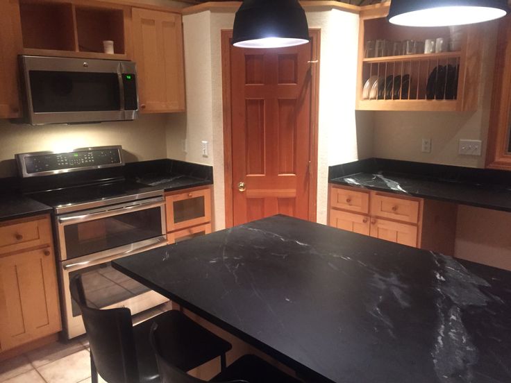 Noire Soapstone Countertops And Backsplash Fabricated And Installed By Garden City Granite Inc