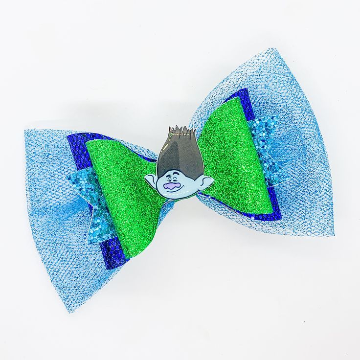 *One* Trolls Branch and Poppy Pink Glitter Hair Bow