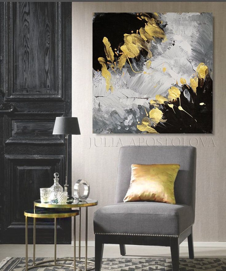 Large Abstract Oil Paintings On Canvas Gold Leaf Artwork Heavy Texture