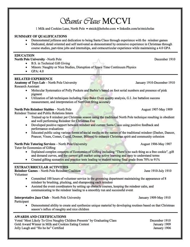 santa claus resume by carissa miyano of northern arizona university