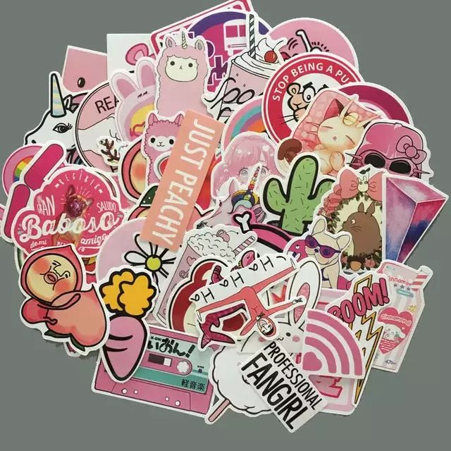 50Pcs PVC Waterproof Pink Girls Fun Sticker Toys Luggage Laptop Moto Car Decal