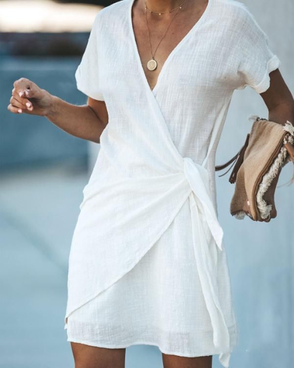 V neck cross short sleeve deals dress