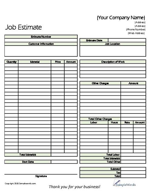 estimate printable forms templates contractor forms roofing