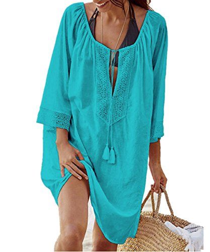 Tuopuda Robe de Plage Femme Couleur Unie Bikini Couvrir Col V en Mousseline Maillot de Bain Gland Mode de Tops Beachwear