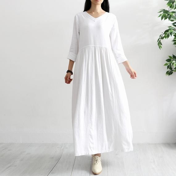 New Design Soft Cotton Dress with Pockets Long Sleeves Caftan Casual Loose Midi Dresses for Spring Fall Customized Plus Size Clothing Linen