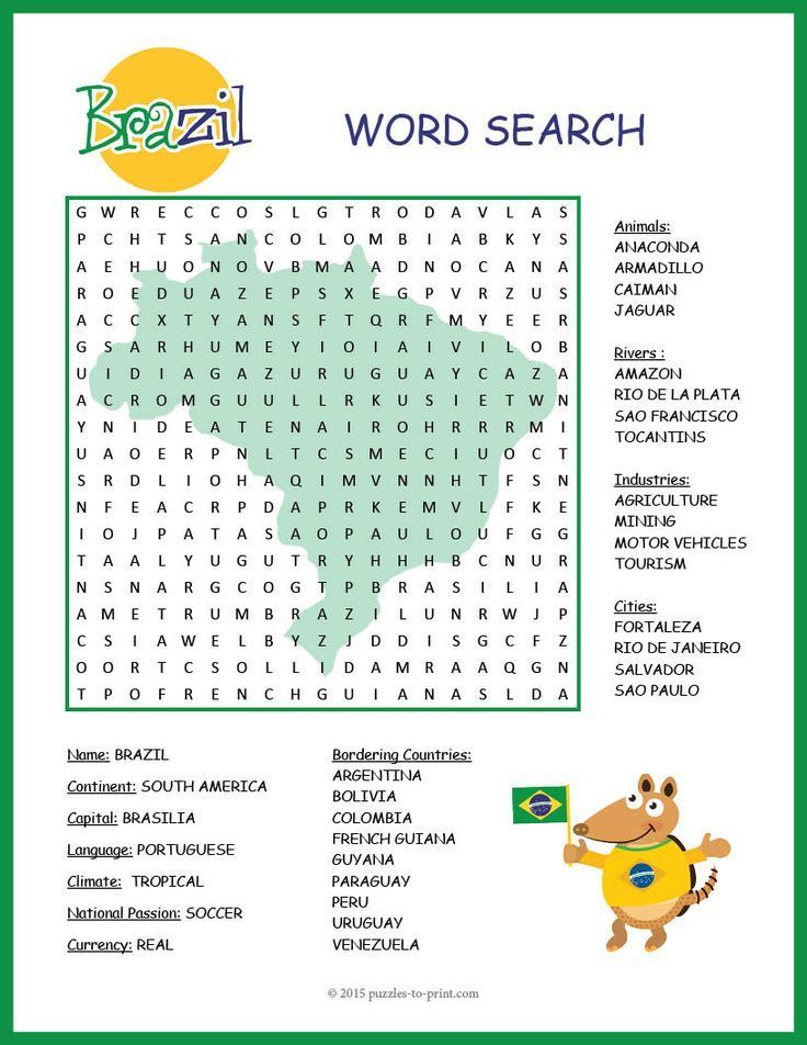 No Prep Brazil Geography Word Search Learn Portuguese Brazil