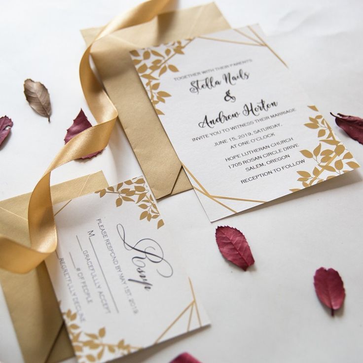 Classic Gold Leaf Thermography Wedding Invitations