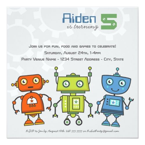 robot birthday invitations