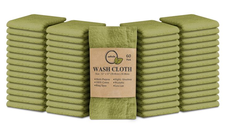 Softolle 100% Cotton Ring Spun Wash Cloths – Bulk Pack of Washcloths –  12x12 Inches – Wash Cloth for Face, Highly Absorbent, Soft and Face Towels  (Sage Green, 6…