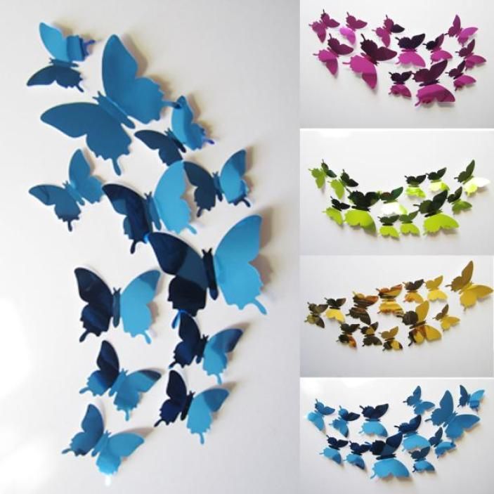 Wall Stickers Decal Butterflies 3D Mirror Bedroom Home Wall Art Home Decors