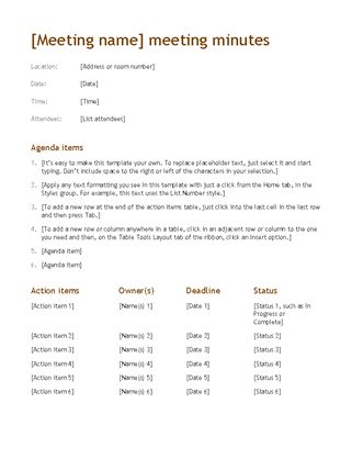 meeting minutes layout