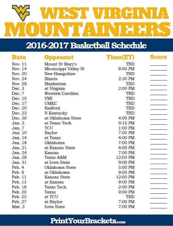 west virginia mountaineers 2016 2017 college basketball schedule