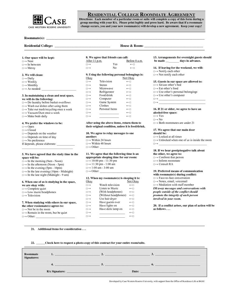 RESIDENTIAL COLLEGE ROOMMATE AGREEMENT Directions Each member of a particular room or suite will.pdf Download legal documents Residential Roommate Agreement document sample