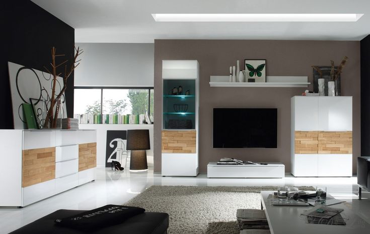 Wohnzimmer Elion Weiss Eiche Wohnwand 310cm Kommode - wohnzimmer modern tapezieren Wohnzimmer Elion Weiss Eiche Wohnwand 310cm Kommode - wohnzimmer modern tapezieren