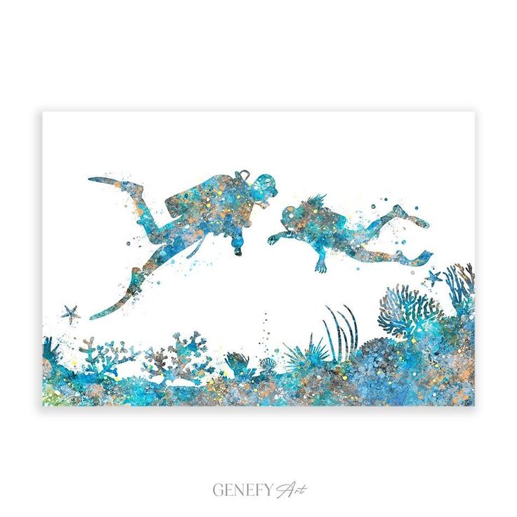 Scuba Diving Father and Daughter Watercolor Print Scuba Diving Poster Scuba Diving Father and Daughter Watercolor Print Scuba Diving Poster