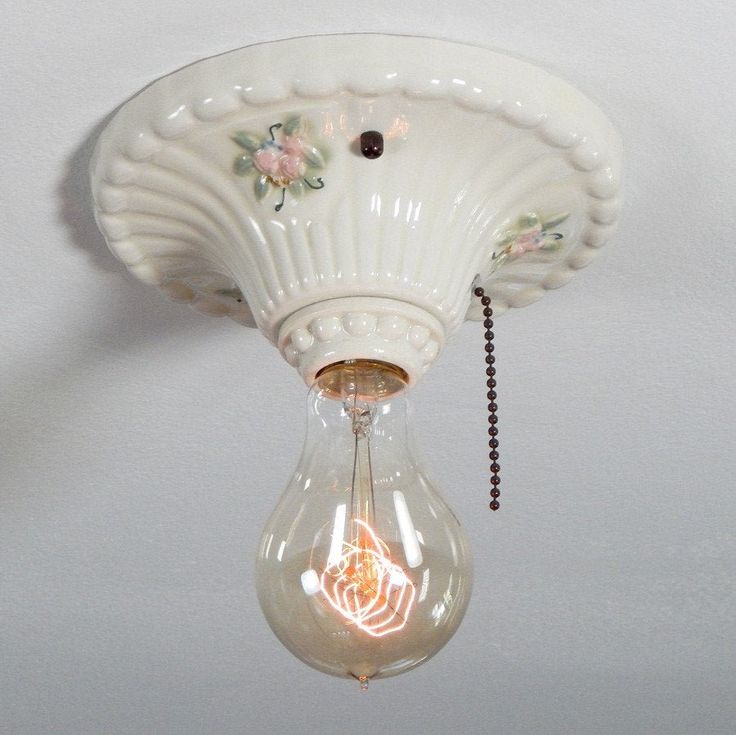 Vintage Porcelain Flush Mount Pull Chain Equipped Ceiling Lights Light Fixtures Fixture Flush Mount Ceiling Light Fixtures, Porcelain Light Fixture With Pull Chain