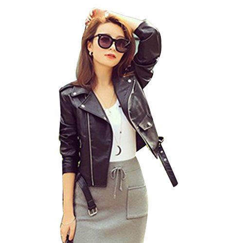 LRWEY Femmes Casual Zipper Faux Cuir Manches Longues Manteaux Veste Blazer de Moto Veste Slim Fit Manches Longues