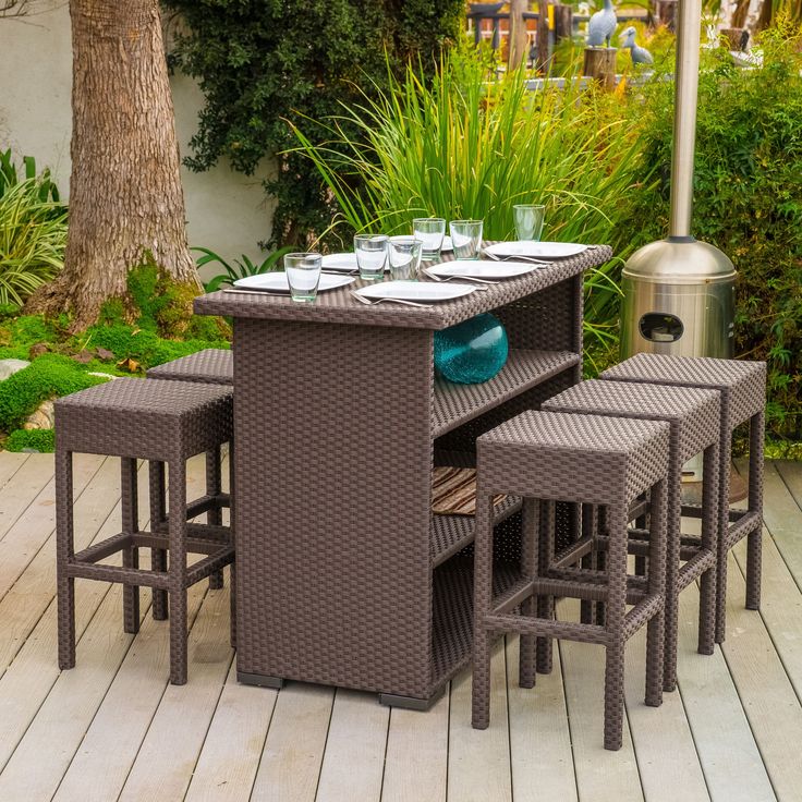 Christopher Knight Home Milton Outdoor 7 Piece Brown Wicker Bar Set Com Ping The Best De Patio Dining Sets Patio Dining, Small Patio Table And Chairs Canada