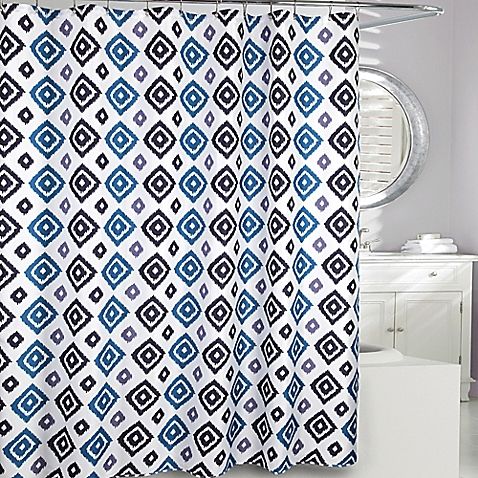 Moda At Home Ikat Diamond Fabric Shower Curtain In Blue