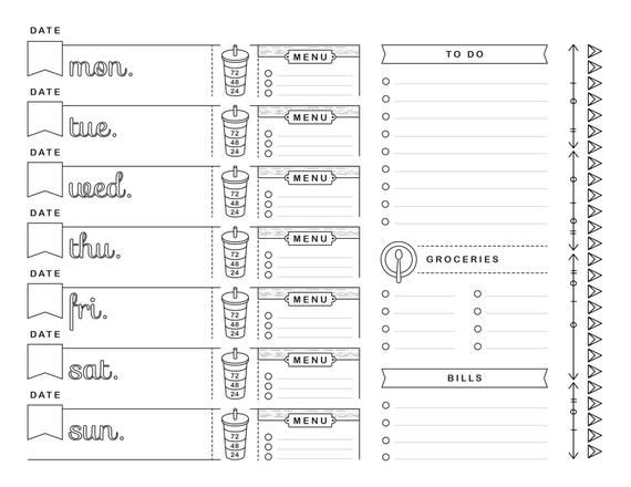 8 5x11 printable planner page weekly calendar template meal planning templates