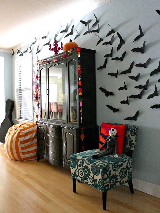 a flock of paper bats or birds makes for awesome halloween wall decor