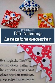 Anleitung zum Basteln von Lesezeichenecken als Monsterlesezeichen. Ideal zum Bas...