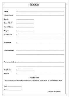 image result for simple bio data form in word bio data resume bio data