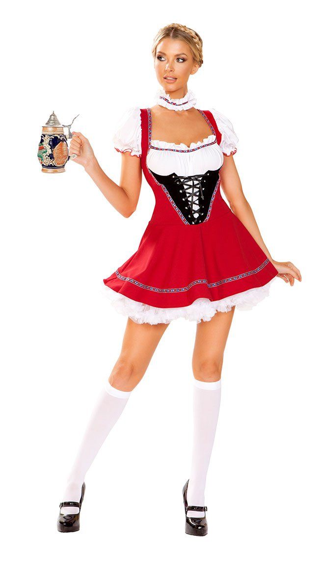 Womens Red Beer Maiden German Girl Top Costume