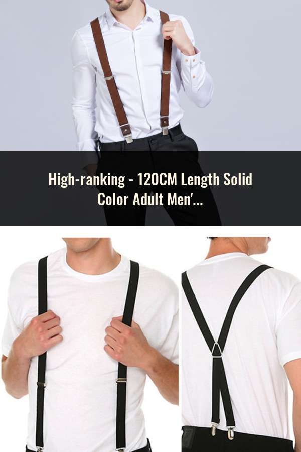 Mens Y Back Elastic Adjustable Solid Color Suspenders Braces and 4 Leather Clips