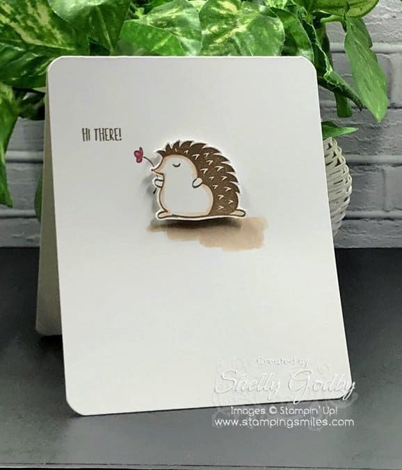 Clean and simple Stampin' Up! Hedgehugs card designed by Shelly Godby of www.stampingsmiles.com with Stampin' Up! Hedgehugs Stamp Set