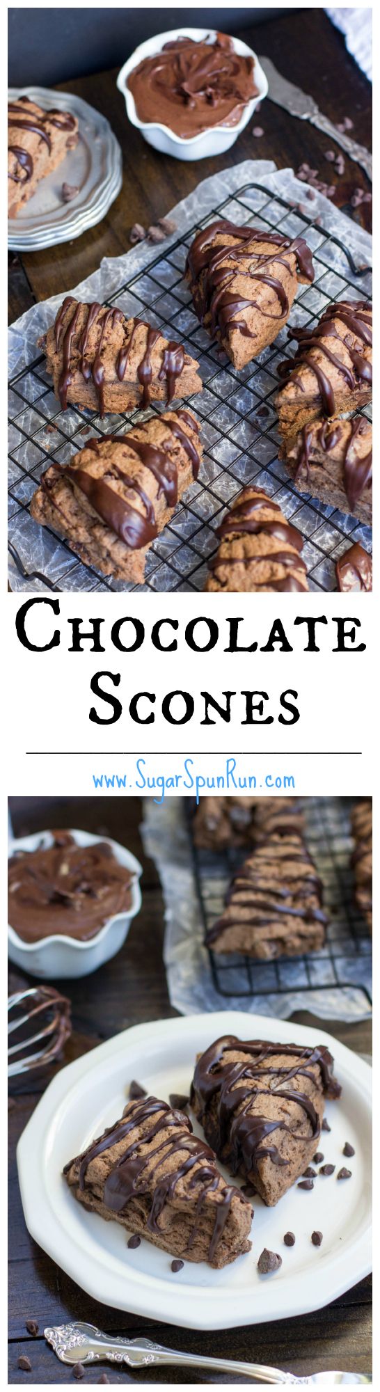Chocolate Scones with a chocolate glaze... so good, even the next day! SugarSpun...