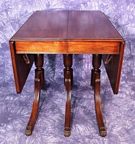 1930 Duncan Phyfe Antique Mahogany Drop Leaf Dining Table Console 1930 Duncan Phyfe Antique Mahogany Drop