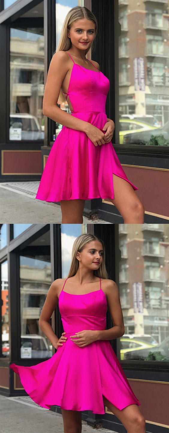 Short Pink Backless Prom Dresses, Short Pink Backless Formal Graduation Homecoming Dresses
