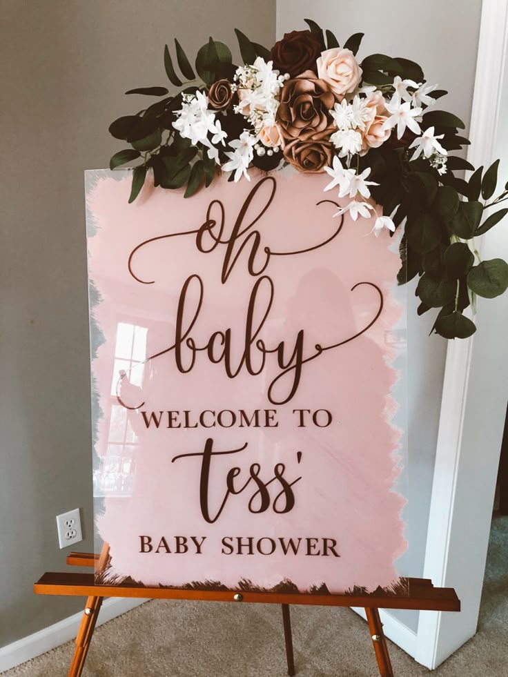 Pink Baby Shower Welcome Sign Acrylic Painted Pink Baby Shower Welcome Sign Acrylic Painted