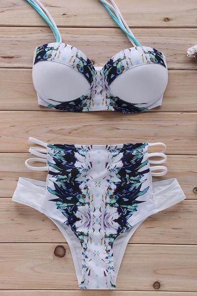 Printed High Waisted Vintage Underwire Bikini Set