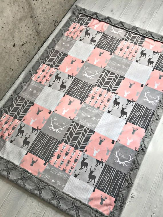 ***Options*** Please read carefully!! Woodland coral faux quilt with gray lattice backing. Minky blankets are minky on both sides. 2 week turnaround time. Minky Baby blanket - Measures approximately 28x38 inches. Great for strollers, car seats, swaddling etc Minky Toddler/Crib -