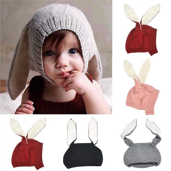 Beanie Hat Baby Girl Toddler Crochet Knit Cap Photo Prop Bunny Rabbit Toy