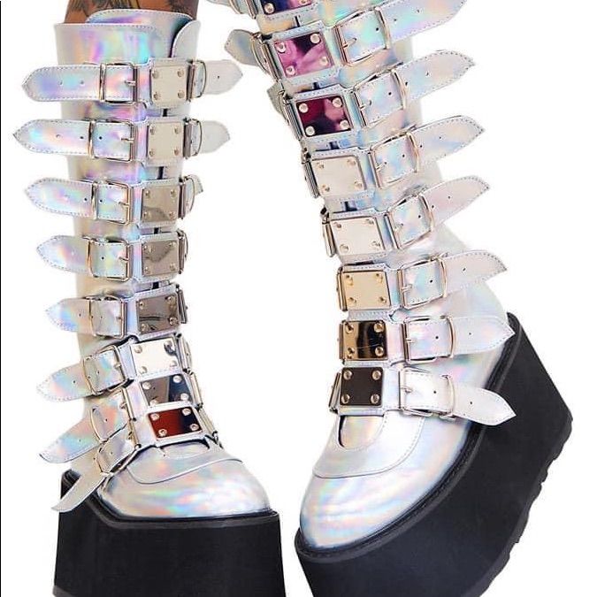 Demonia Shoes Holographic Demonias Size 8 Color Black/Silver Demonia Shoes Holographic Demonias Size 8 Color Black/Silver