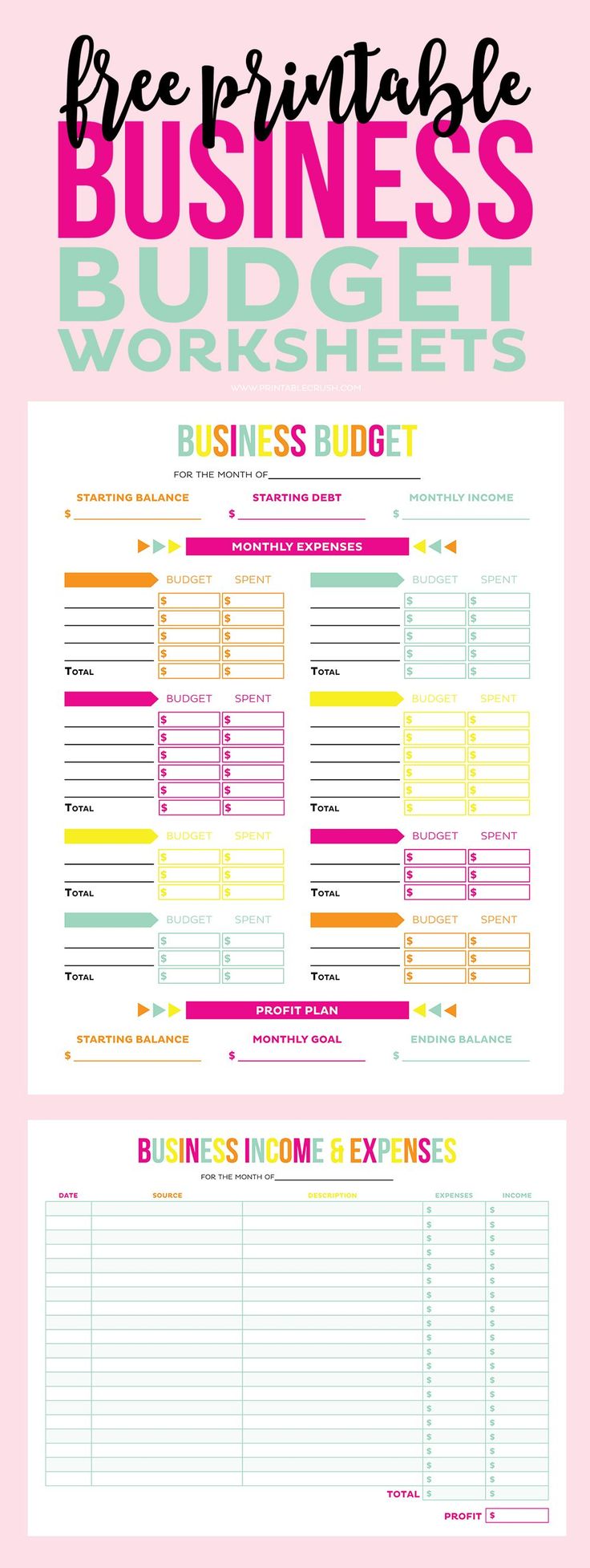 Make tax time a little less so with these FREE Printable Business Budget Worksheets! Includes expense and income track sheet, budget sheet, and a bonus password tracker for your online business accounts! #homebusinessexpenses,