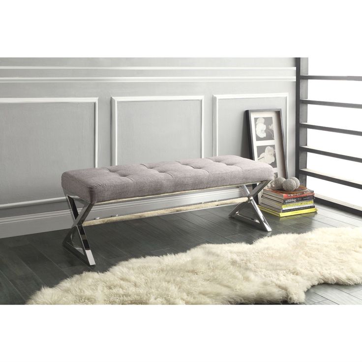 19 Best Benches Images On Pinterest Bedroom Ideas, 3/4 Beds And Modern Living Room Metal Bench with Button-Tufted Grey Linen Seat - 19 Best Benches Images On Pinterest Bedroom Ideas, 3/4 Beds And