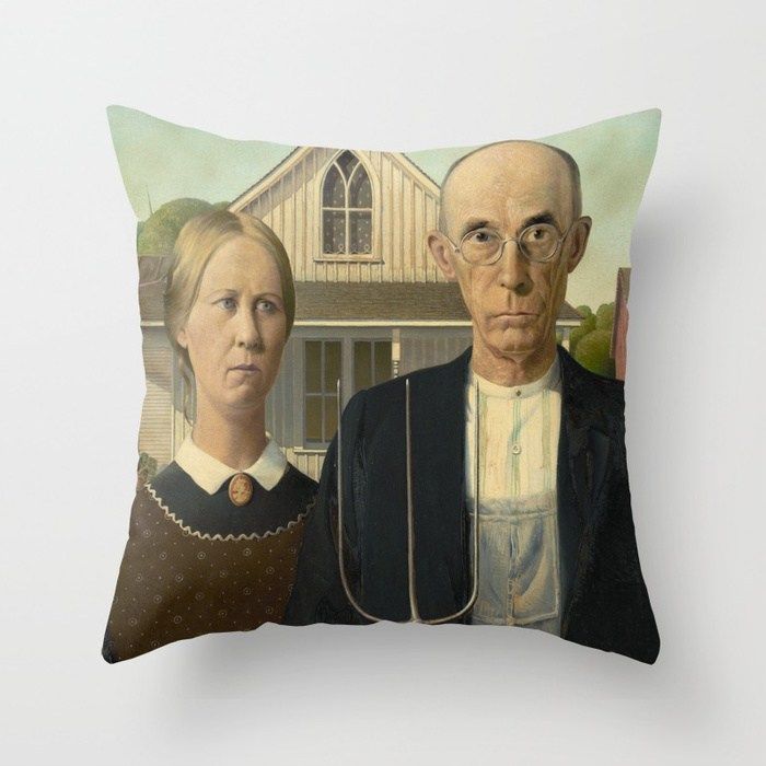 American Gothic Oil Painting By Grantwood Throw Pillow Grant Wood American Gothic American Gothic Painting American Gothic