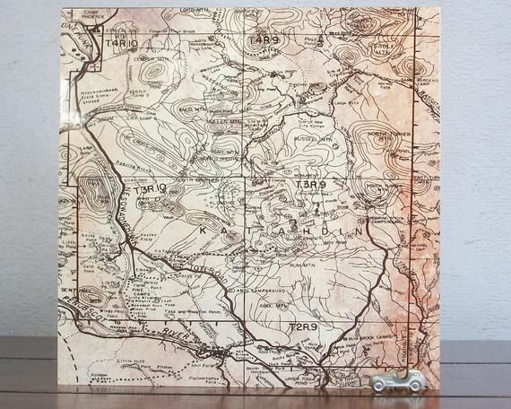 Mt Katahdin Maine Vintage Map Wall Office Decor - Etsy | Map wall