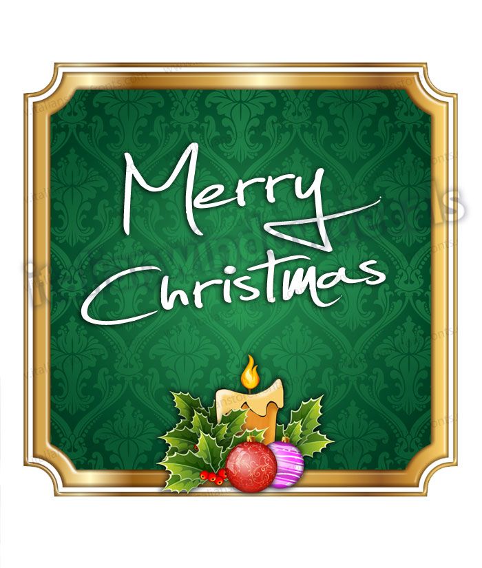 Frame With Green Background And Christmas Candle | Christmas Shop Window, Merry Christmas Text, Window Decor