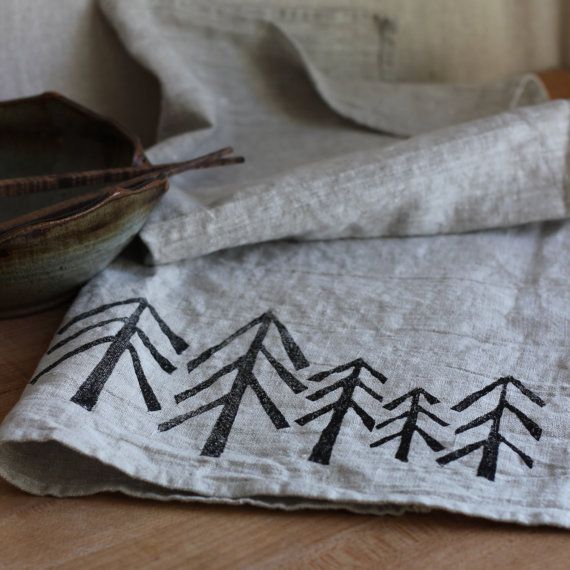 216 Best Hand Printing On Fabric Images Prints Linen Tea Towel Modern Tree Silhouette Lino Cut Block Print Hand Printed