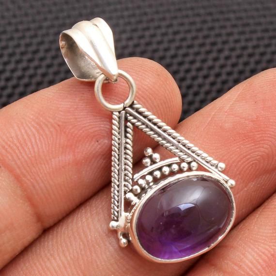 Naturel Ovale Violet Améthyste 925 Pendentif en argent sterling Boucles d/'oreilles Set Handmade