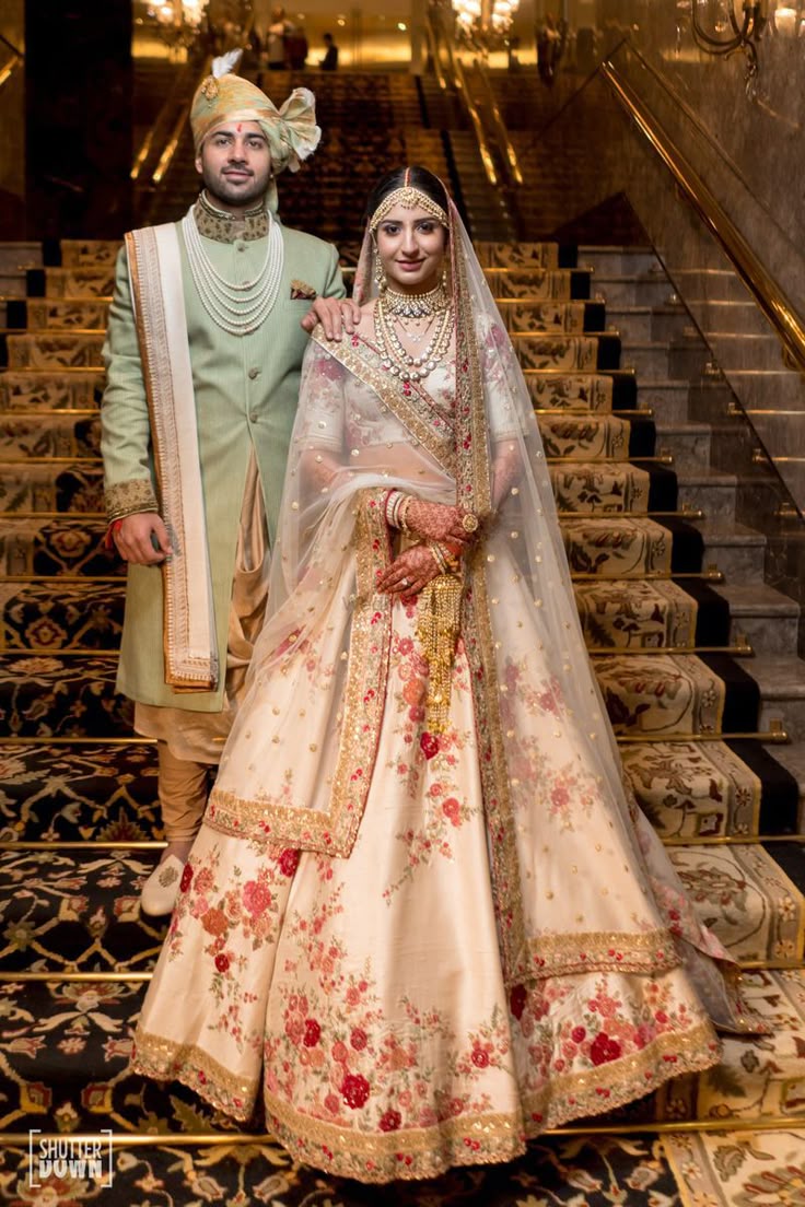photo of floral print ivory sabyasachi bridal lehenga indian wedding design