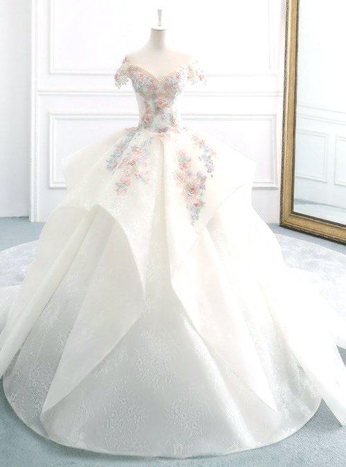Silhouette:ball gown Hemline:floor length Neckline:off the shoulder Fabric:tulle..., #Fabrict...