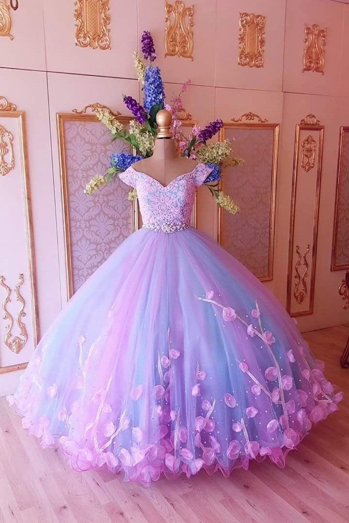 Princess Pink and Blue Ball Gown Cheap Prom Dresses