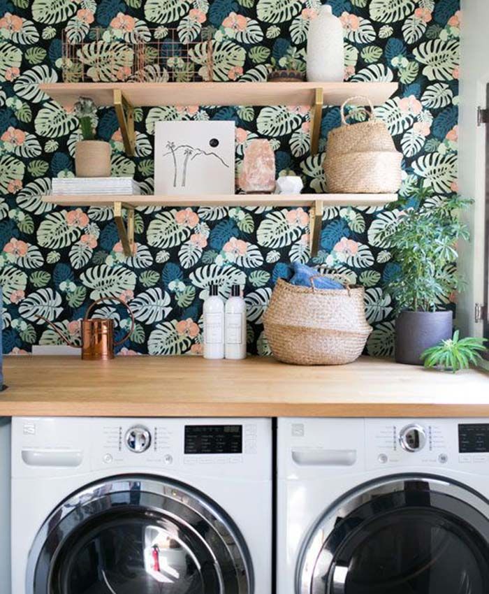 The Wallpaper Accent Wall Is The Budget Friendly Decor Idea You Need To Try Laundry Room Decor Laundry Room Inspiration Laundry Room Design